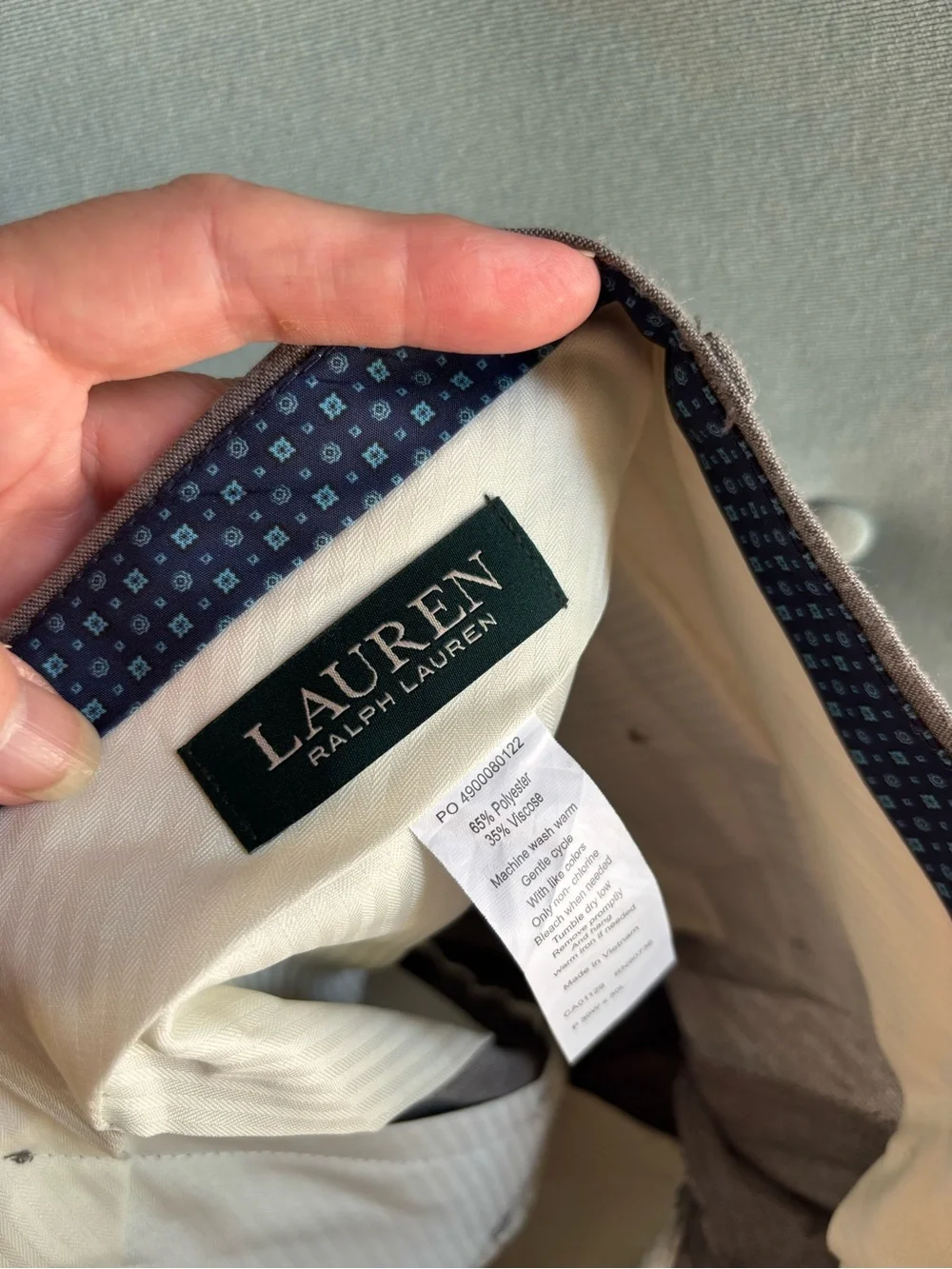 Ralph Lauren Men's Light Gray/taupe Dress Pants with Navy Waistband Detail